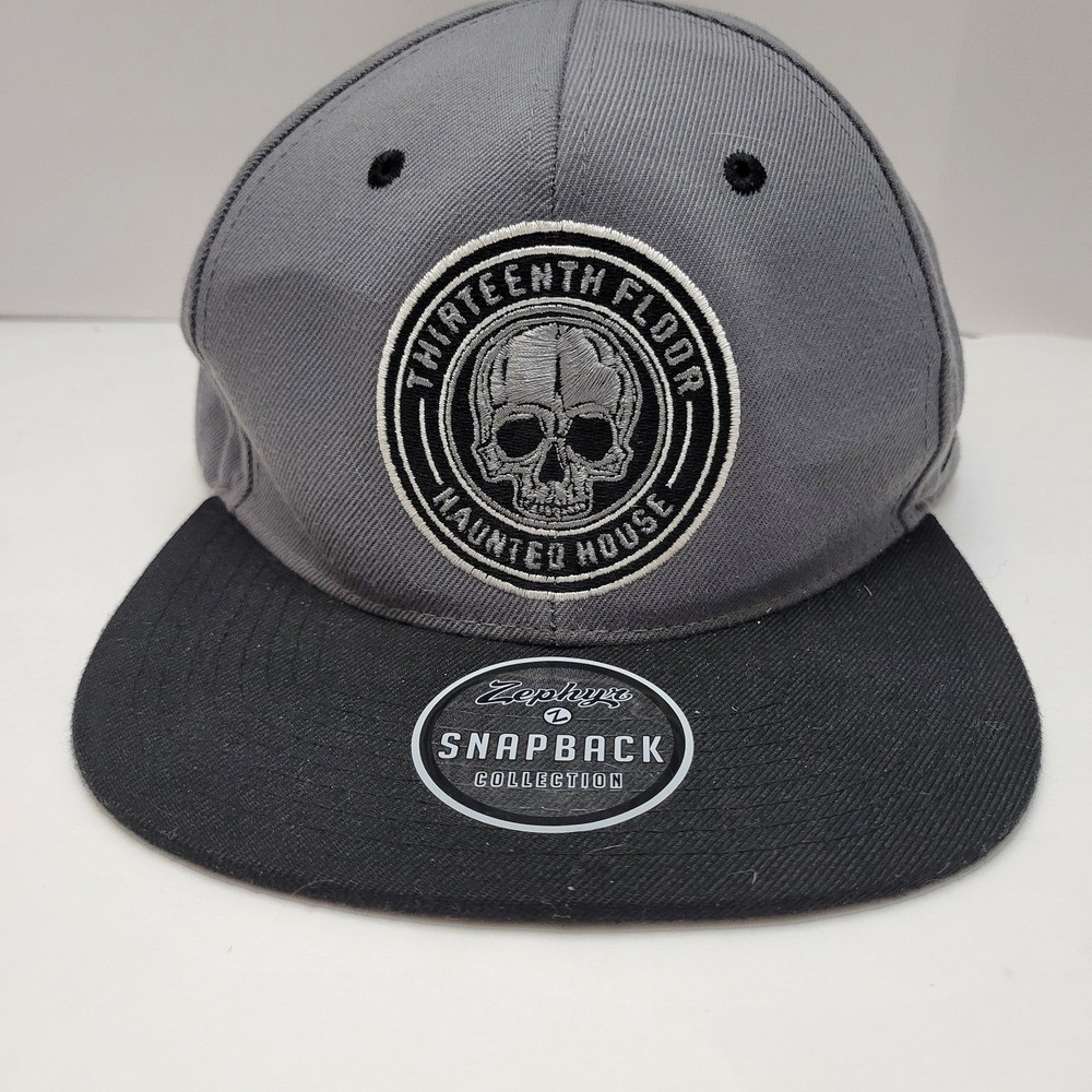 Thirteenth Floor Haunted House Hat Snapback Zephyr Cap Gray/Black Skull‎ Logo